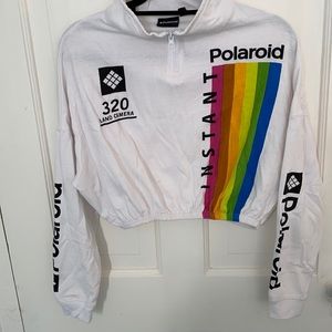 Polaroid cropped sweatshirt white with rainbow on side, trendy, out grown